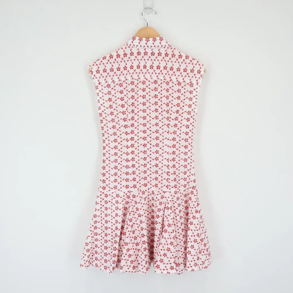 J.Crew Mini Button Front Eyelet Shirtdress Crimson Red On White Size 2 NWT